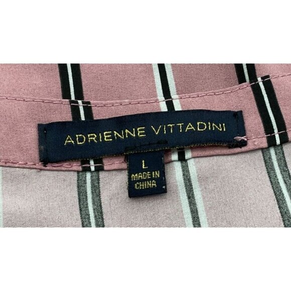 Adrienne Vittadini 3/4 Tab Sleeve V-Neck Pink Striped Pullover Zip Pockets LG - Picture 7 of 10